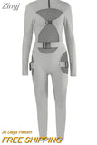 Sexy Hollow Out Buckle Bandage Jumpsuit Women Club Wear Outfits Long Sleeve Skinny Turtleneck Night Party
