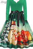 Women Christmas Party Dress Elegant Vinatge Long Sleeve Winter Sundress V Neck New Year Costume Clothing