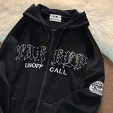 Retro Streetwear Letter Printing Sweatshirt Vintage Women Zip Up Hoodies Grunge Punk Hooded Jackets Y2k Autumn