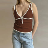 Deep V-Neck White Seam Top-Outfit