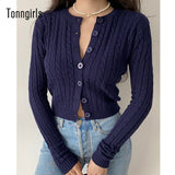 Vintage Cardigan Long Sleeve Slim Knitted Black Cardigan V Neck Solid White Cropped Cardigan Streetwear Sweater
