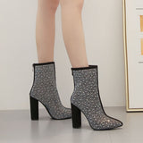 Zingj Street Short Boots Autumn And Winter New Fashionable High-Heel Large-Size Water Drill Pointed Thick-Heeled