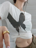 Y2k Retro Graffiti Print T Shirt Women Slim Casual Tshirt Summer Short Sleeve Tee Tops Streetwear Graphic T