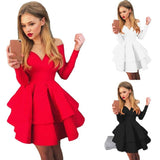 New One Shoulder Elegant Celebrity Runway Party Dress Women Work Wear Business Ruffles A-line Midi Club Dresses