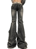 Raw Trim Splice Low Rise Flare Jeans- Outfit
