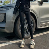 Zingj Female Autumn 2024 New Korean Version Slim Show Thin High Waist Two Buckle Elastic Small Feet Pencil Pants Tide-Outfit