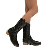 Autumn New Large-Size Women's Barrel Solid Color Pointed Casual Martin Boots Coarse Heel