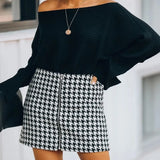 women Plaid skirt autumn new style commuting houndstooth skirt A-line length lady short skirt good fashion women