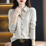 Zingj And Autumn POLO Collar Knit Shirt With Loose Long-Sleeved Sweater Non-Cashmere Cardigan Temperament Lapel Coat-Outfit