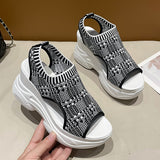 Zingj Weaving Thick-Soled Sandals For Women 2023 Summer Flying Weaving Fishmouth Slope Heels Sports Large-Size Casual Ladies