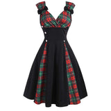 Party Women Casual Dress England Hip Hop Plaid Printed Sundress A Line Fit And Flare Dress Sexy Black Vintage