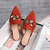 Bottom Half Slippers Women's Spring And Autumn New Pointed Metal Chain Muller Shoes Single Shoes 41-43