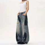 Blade Splicing Deconstruction Hole Painting To Make Old Jeans Loose Hedging Men And Women With The Same Drag Trousers