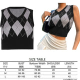 Sweater Vest Women Black Sleeveless Plaid Knitted Crop Sweaters Casual Autumn Preppy Style 2020 tops V Neck