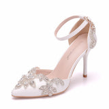 Solud Sandals Fine-Heeled Pointed Sandals White Pointed Shoes Women's High Heels