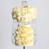 French Famous Style Suit 2025 New Three-Dimensional Flower Bubble Sleeve Top Stylish High-Waist Short Skirt