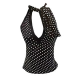 Black Polka Dot Cut Out Tie Up Top-Outfit