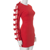 Long Sleeve Bow Cut Out Solid Mini Dress- Outfit