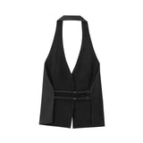 2025 New Women's Fashion Simple V Neck Open Back Hanging Collar Vest Top