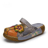 Flower Slippers Genuine Leather Shoes Handmade Slides Flip Flop On The Platform Clogs For Women Woman Slippers Plus