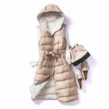 Autumn And Winter Fashion Hooded Rubber In The Long Belt White Duck Down Single Breasted Down Vest White Duck Down-Outfit