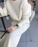 Quality Winter Women's Costume Knitting Skirt Suit Long Sleeve Sweater + Slim Skirt Two-Piece