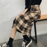 Autumn 3pcs Sets Knitted Pullover Sweater+Stretch High Neck Bottoming Shirt+Plaid High Waist Long Skirt Women 2021