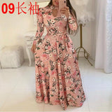 Spring Autumn Bohemia Flower Print Women's Dress Cuasla Hollow Out Long Sleeve Maxi Dresses Fashion Tunic Party Dress