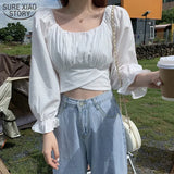 Chic Long Sleeve Women's Shirt Short Slim Slash-neck Fashion Top Female Streetwear Women's Blouse Summer New