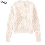 New Women Fashion O Neck Twist Crochet Knitting Sweater Female Autumn Long Sleeve Casual Pullovers Tops