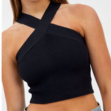 Zingj Cross Hanging Neck Knit Sling Small Vest Bare Back Tight Show Thin Bandage Wipe-Outfit