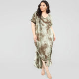 New Cross Border Popular Tie Dye Printing Straight Tube Loose Large Size Short Sleeve Vestidos Beach Boho Summer Plus