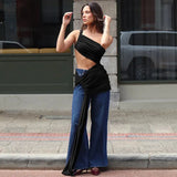 Sheer Draped One Shoulder Cut Out Maxi Dress- Outfit