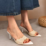 Champagne-Colored Lace High-Heeled Slippers Women 2025 Spring And Famous Women's Pointed-And-Tou