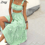 Print Floral Skirts two piece sets female summer 2022 new retro sweet fresh temperament two-piece suit long skirt