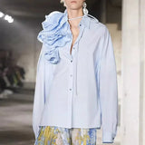 Zingj 2024, The New French Fashion Design Feeling Splicing Pleated Three-Dimensional Flowers Versatile Shirt Jacket