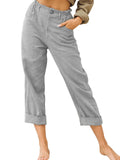 Leisure Summer Solid Color Cotton Linen Fashion Loose High Waist Casual