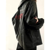 Vintage Embroidered Star Pu Leather Jacket-Outfit