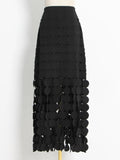 Zingj 2024 New Fashion Temperament Hollow Dot Design Sense Slim Slim Skirt In The Long Tassel