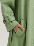 Spring Oversized Long Green Black Soft Pu Leather Trench Coat for Women Raglan Sleeve Belt Single Breasted Fashion