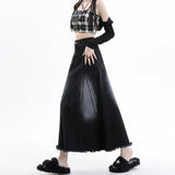 Zingj Denim Skirt Female Spring Autumn 2024 New Mid-Long Elastic High Waist Hanging Feeling Hair Edge A-Word