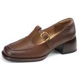 Zingj Small Leather Shoes Women's Design Sense Small Heel Thick Heel Women's Shoes 2024 Autumn French Retro Brown Light Mouth Single Shoes-Outfit