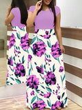 Summer New Summer Bohemia Flower Print O Neck Short Sleeve Women's Maxi Dress Fashion Patchwork Ladies Long Dress