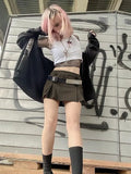y2k Star Pleated Skirts Vintage High Waisted Zipper Cute Grunge Mini Skirts Women Prepply Academic Jeans Skirts