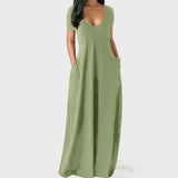 Plus Size Women's Solid Color Sexy Deep Milk Silk Short Sleeve Pockets