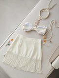 Summer Sexy Tassel Women Two Piece Bikini Set Lace Bra Tassel Mini Skirt Suit Beach Vacation Casual Female Bathing