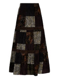Patchwork Velvet Printed Midi Skirt- Outfit