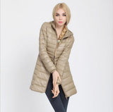 Autumn Winter Women Ultra Light Duck Down Coat Hooded Jackets Slim Medium Long Plus Size Parkas Thickness