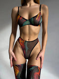 Mesh Printed Tie Dye Lingerie Set With Stocking Sleeve-Outfit