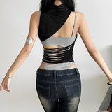 Spring And Summer New Women's High-Collar Design Irregular Sleeveless Vest Hot Girl Hollow Sexy